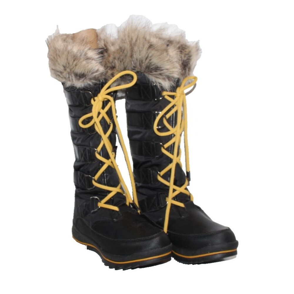 Guess Women's Hadly Tall Cold Weather Boots Black w/ Yelow Laces Sz 7